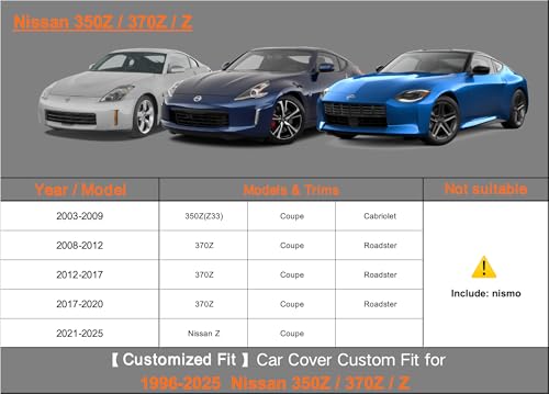 Image of Kayme Heavy Duty Car Cover Custom Fit Nissan 350Z 370Z Roadster /Coupe NISMO（2003-2025） Waterproof All Weather for Automobiles, Full Car Cover - Sun, Rain & UV Protection