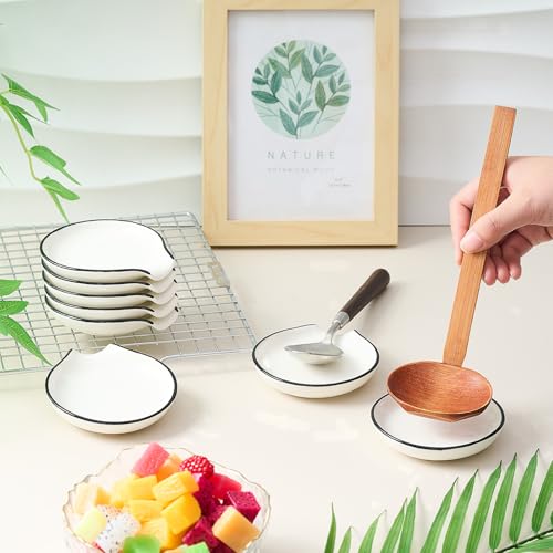 Image of Irenare 8 Pcs Ceramic Spoon Rest for Stove Top, 3.74 Inch Porcelain Spoon Holder, Coffee Utensil Rest Heat Resistant Dishwasher Safe for Home Kitchen Accessories Gift(Black Edge)