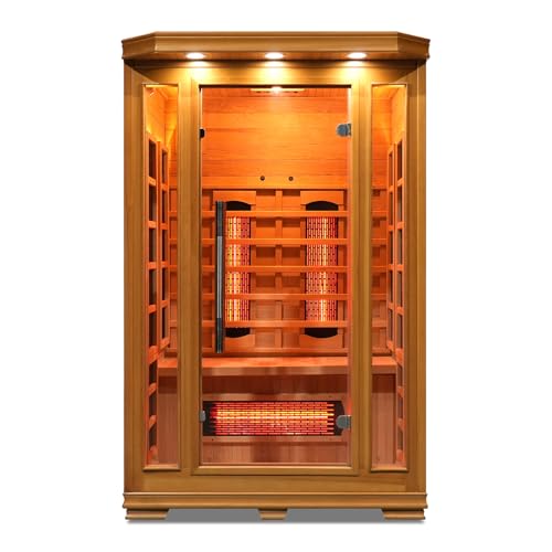 Image of Smartmak Infrared Sauna, Canadian Hemlock Home Sauna Box, Full Spectrum Far Infrared Panel with Ozone Ionizer, WiFi, Bluetooth, Colorful Lights(220V)