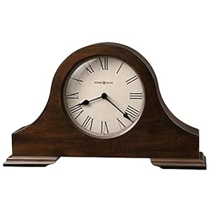 Howard Miller Humphrey Mantel Clock, Roman Numerals Analog Dial with Quartz Movement Triangular Burl Overlays, Hampton Finish Aged Vintage Design for Home Decor, Bedroom & Living Room