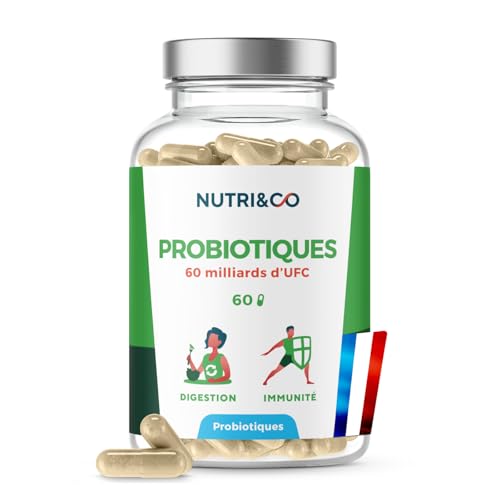 NUTRI & CO - NUTRI & CO Probiotique Flore Intestinale - 60 Milliards UFC/jour - 8 Souches Dont 3 Cliniquement Étudiées - 60 Gélules Gastro-Résistantes aux Enzymes Digestives - Conditionné en France