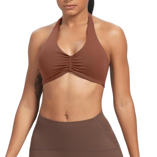 Image of Aoxjox Women's Workout Sports Bras Fitness Taylor Scrunch Halter Bra Yoga Crop Tank
