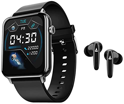 Image of boAt Wave Lite Smartwatch with 1.69 inch HD Display, Sleek Metal Body & 7 Days Battery Life(Active Black) & Airdopes 181 in-Ear True Wireless Earbuds with ENx Tech, Beast Mode
