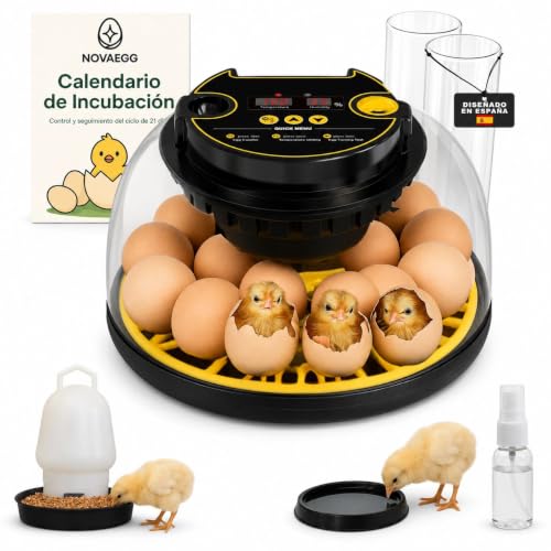 INCUBADORA HUEVOS AUTOMÁTICA Para Todo Tipo De AVES| 12 16 Huevos| Control Automático De Temperatura, Humedad| Incluye Calendario,Comedero,Bebedero y Guía|Sin baterías,alimentación por enchufe 35W