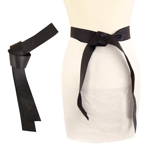 Woman's Obi Sash Tie Plus Size Waist Band Wide Solid Color Genuine Leather Belt2
