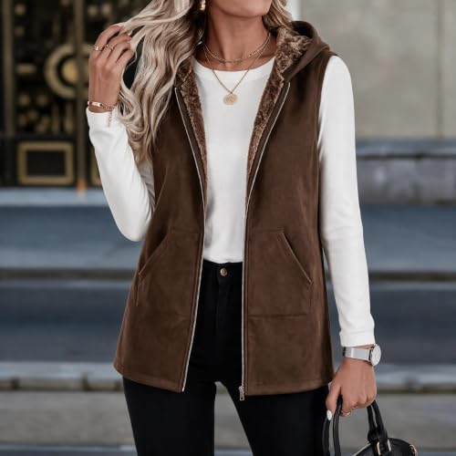 Fleece Vest Women Hooded Zip Up Cotton Sherpa Casual Jackets with Pockets - image 6