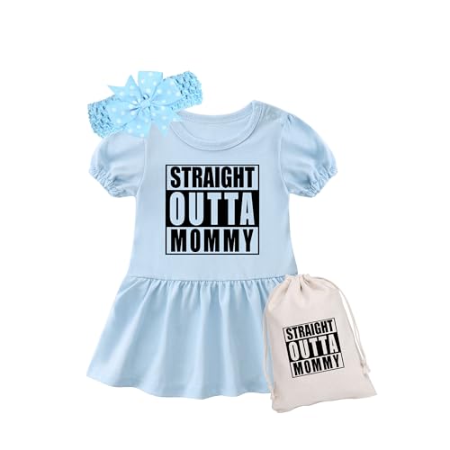 Image of YSCULBUTOL Baby Twins Bodysuits Straight Outta Mommy Newborn Baby Dresses Infant Girl Clothes Twin Romper With Hairband(Blue 9m)