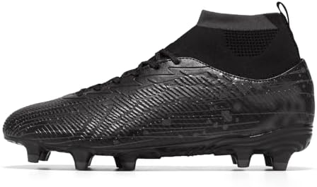 Klenvirola Men and Women Soccer Cleats High Top Football Boots Lightweight Lace Up with Grip Studs for Training and Matches Black/Grey — view 5