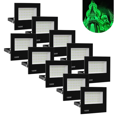 Kit 10 Refletor Led 100w Holofote Bivolt Prova Dágua Verde