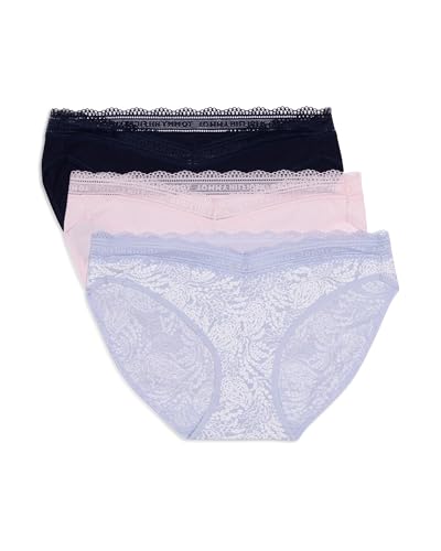 Tommy Hilfiger Women's 3pk Cotton Logo Lace Trim V Bikini