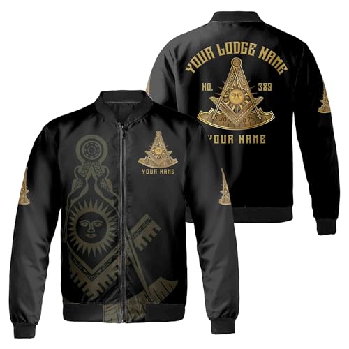 Custom Lodge Name Number Masonic Past Master Sun Freemason Unisex Bomber Jacket S-5XL