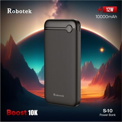 Image of ROBOTEK 10000mAh Power Bank with 12W Fast Charging | Quick Charge 3.0 | Li-Polymer Power Bank | Dual Input Type C & Micro USB | Dual Output USB Type A | for iPhone, Android Phone, Tablet