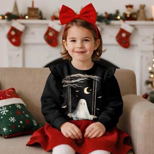 doginthehole Toddler Girl Halloween Sweatshirts Crewneck Ruffle Pullover Tops Long Sleeve Sweater Shirts 1-8T3
