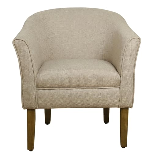 Benjara, Cream and Brown Wooden Accent Chair with Barrel Style Back by Benzara - Image 2