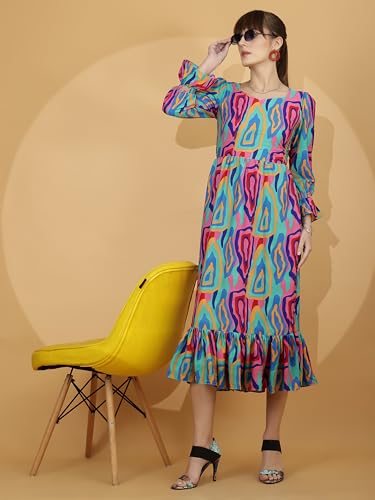 Image of Sheetal Associates Women's Casual Flared Sleeve Crepe Floral Fit and Flare Dress