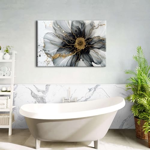 Image of AREBOLO Large Black and White Abstract Wall Art for Bedroom Above Bed Picture, Marble Flower Wall Decor Watercolor Fluid Glitter Texture Ink Prints Painting Poster Modern Artwork Decorations 32x48 inch