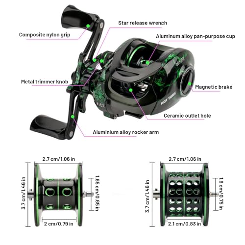 Moulinet de pêche baitcasting 7.2:1 avec roulements 4+1BB pour mer et eau douce
