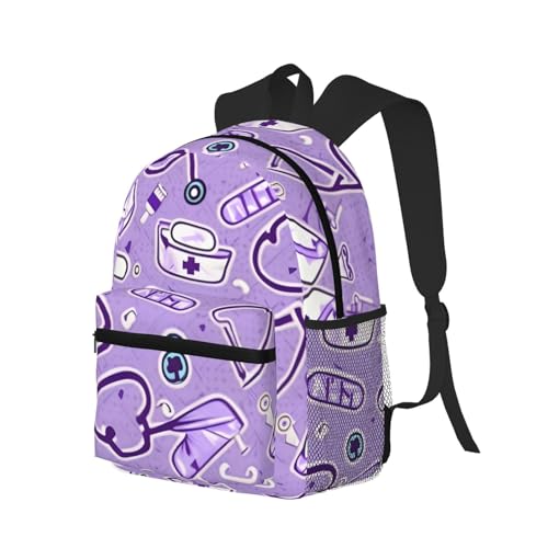 Sac à dos violet pour infirmière avec poches multiples et structure légère