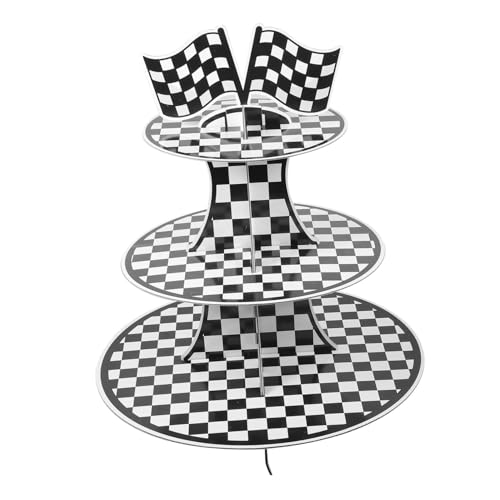 GLEAVI Racing Car Theme Cupcake Stand Multi Layer Dessert Display Holder Lightweight Construction Plaid Pattern for Birthday Parties and Special Events