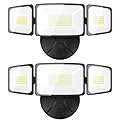 Onforu 2 Pack 60W Flood Lights Outdoor, 6000LM LED Flood Light Outdoor Switch Controlled, IP65 Waterproof Outdoor Flood Light Fixture with 3 Adjustable Heads, 6500K Security Light for Eave Garden Yard