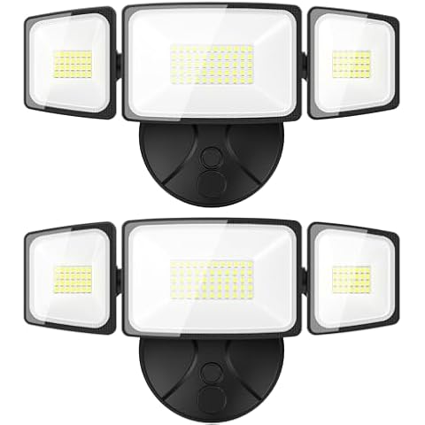 Onforu 2 Pack 60W Flood Lights Outdoor, 6000LM LED Flood Light Outdoor Switch Controlled, IP65 Waterproof Outdoor Flood Light Fixture with 3 Adjustable Heads, 6500K Security Light for Eave Garage Yard Cover