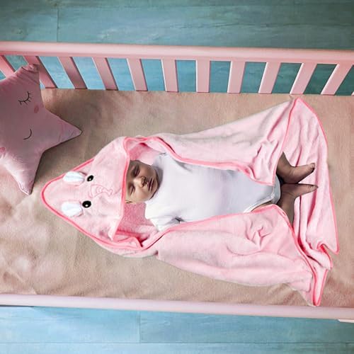 Funmo Hooded Towel Baby 3 Pieces Baby Towel Hood Baby Bath Towel Baby Towel with Hood 80 x 80 cm for Baby Bathing, Soft Super Absorbent, Cute Baby Hooded Towel with Pattern Unisex 0-5 Years (B) (A)