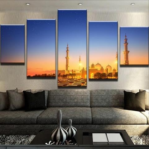 Tableau décoration murale Grande mosquée Sheikh Zayed impression toile 5 parties