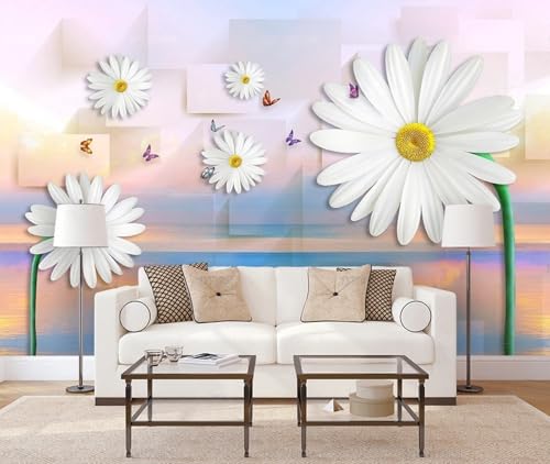 Papier peint intissé blanc floral géométrique 400x280cm pour décoration