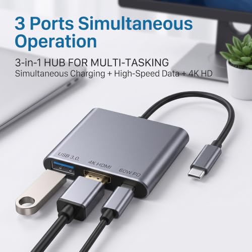 Adapter USB C na HDMI, 4K 60 Hz USB C na HDMI, port HDMI/USB 3.0/PD
