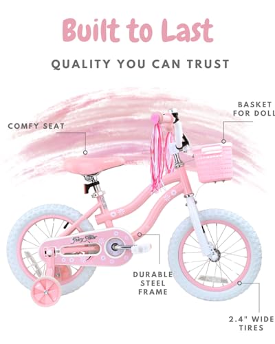 bicystar Girls Bike for Kids 3-5 with Training Wheels, Basket, Coaster Brake, Streamers, 16 inch Pink Pedal Bicycle