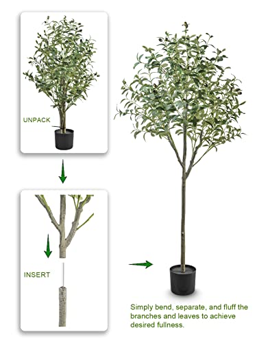 Astidy Artificial Olive Tree - 5Ft Tall Fake Olive Tree Potted - Faux Olive Silk Tree Set Of 2 - Artificial Tree For Home Office Living Room Floor Decor Indoor, 2 Pack #TOP4