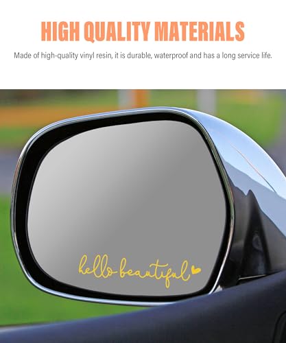 Image of RACOONA Rearview Mirror Decal,Hello Beautiful Decal,Car Accessories Stickers Rearview Mirror Sticker (Yellow)