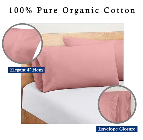 Image of ROYALE LINENS 300 Thread Count 100% Long Staple Combed Cotton Pillowcases Set of 2 - Ultra Soft - Queen Bed Pillow Cover - 20 inchx30 inch - Breathable, Cool & Crisp Percale Pink Pillow Cases (Queen, Pink)