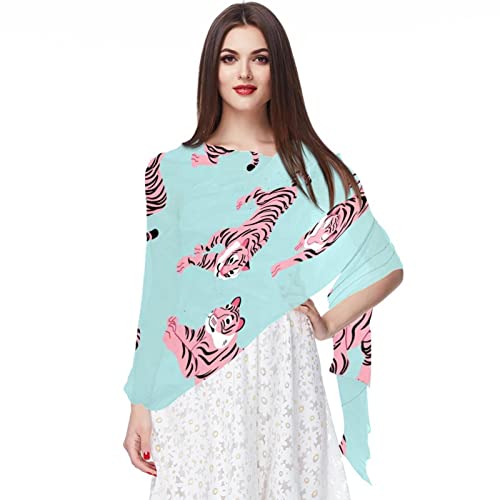 Bufanda de gasa ligera, suave, transparente, larga, para todas las estaciones, patrón de tige rosa, fondo azul, Varios colores