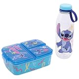 Stor Set Botella y Fiambrera Stitch - Botella Aventura Ecozen 650ml y Sandwichera 3 Compartimentos - Set Merienda Escolar Infantil