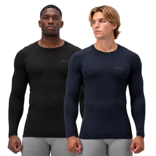 DEVOPS 2 Pack Men's Thermal Long Sleeve Compression Shirts Fleece Lined Top
