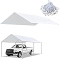 Bluyard 10 x 20 Ft Carport Replacement Canopy Cover Garage Top Tent Shelter with 40 Ball Bungee Cords Heavy Duty Waterproof UV & Tear Resistant, Easy Assembly, White (Only Cover, Frame Not Include)