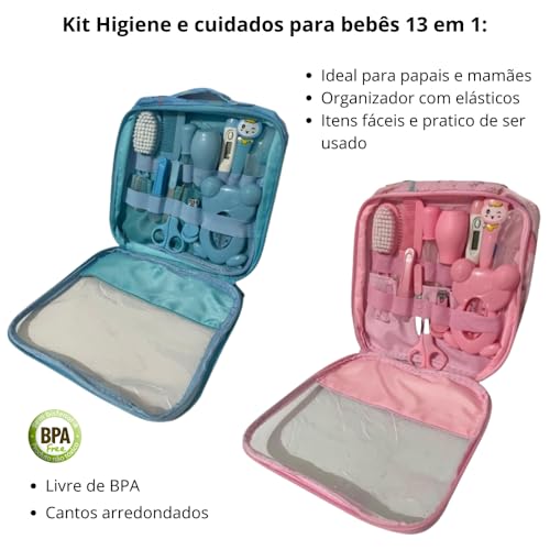 Kit Higiene Bebe - Estojo Cuidado Bebe com 13 em 1 - Bolsa Bebe Organizada e Completa com Tesoura, P