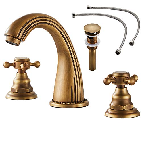 Get Special Price Gecious Widespread Bathroom Faucet Antique Brass Two Handle 3 Holes with Pop-up Drain and Hoses,Cross Handle, Basin Mixer Tap Three Holes, 8''-16โ Widespread, Sink Lavatory Faucet Get Special Price Gecious Widespread Bathroom Faucet Antique Brass Two Handle 3 Holes with Pop-up Drain and Hoses,Cross Handle, Basin Mixer Tap Three Holes, 8''-16โ Widespread, Sink Lavatory Faucet