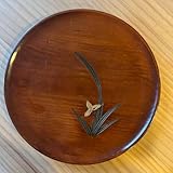 木製 花と葉装飾の盆 レトロなお盆 ラウンドトレー