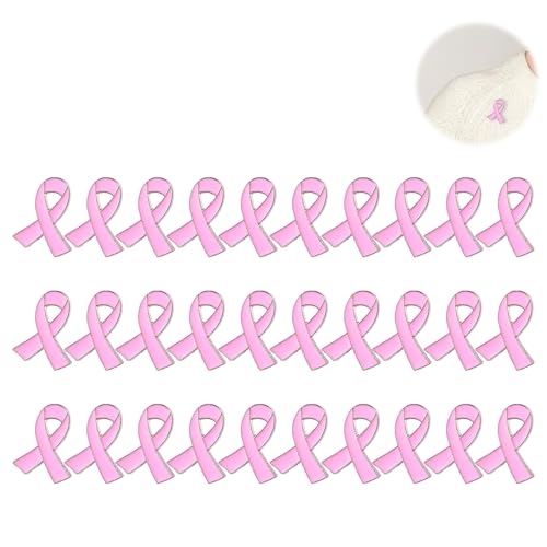 30 Pcs Pink Ribbon Pins, Cancer Gifts for Women, Pink Ribbon Global Breast Campaign Brooch, Ribbon Pins, Pink Ribbon Brooches Breast Cancer Awareness Lapel Pins for Charity Public and Social Event