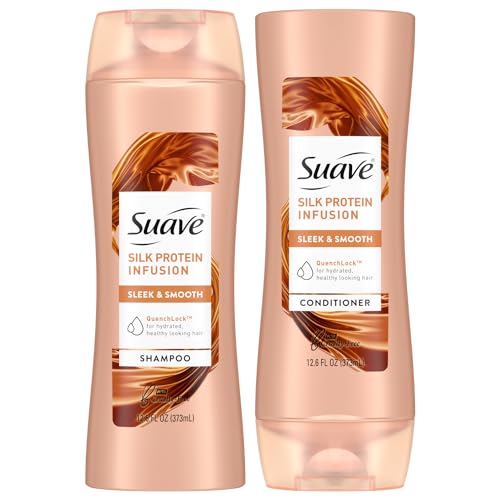 Suave Shampoo and Conditioner Set, Silk Protein Infusion, Sleek & Smooth – Protein Hair Treatment for Dry, Damaged Hair, Detangler, 48H Frizz Control, 12.6 Oz Ea (2 Piece Set) Suave Shampoo and Conditioner Set, Silk Protein Infusion, Sleek & Smooth – Protein Hair Treatment for Dry, Damaged Hair, Detangler, 48H Frizz Control, 12.6 Oz Ea (2 Piece Set)