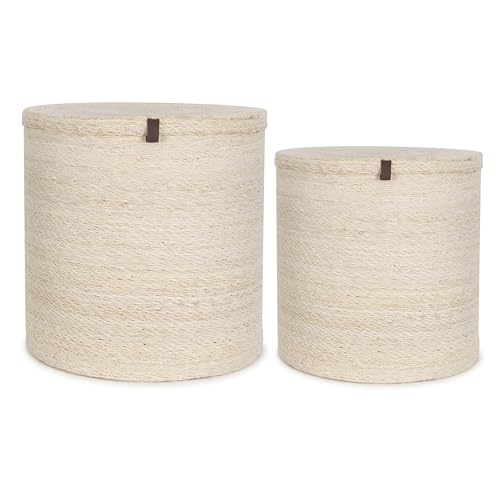 Olly & Rose Lot de 2 grands paniers de rangement et de linge en jonc de mer blanchi blanc cassé 45 cm et 35 cm de diamètre – Décoration d'intérieur de...
