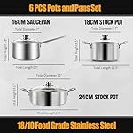 Stainless Steel pots and pans set, 6 Piece Nonstick Kitchen Induction Cookware Set,Works with Induction/Electric and Gas Cooktops, Nonstick, Dishwasher - Image 2