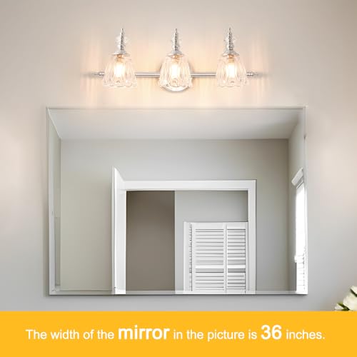 Image of Brushed Nickel Vanity Light, Antique Bathroom Vanity Light Over Mirror, 3 Light Lighting Fixture with Flower Glass Shade, Farmhouse Sconces Wall Lighting for Hallway Living Room Bedroom