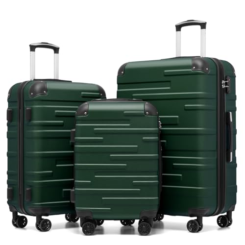 COOLIFE Hard Shell Suitcase with TSA Lock and 4 Spinner Wheels Lightweight Durable (Dark Green, 3 Pcs Set) Dark Green 3 PCS Set