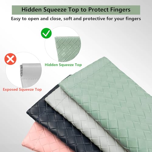 Image of 2 PCS Glasses Case, Hidden Squeeze Top Sunglasses Case, Soft Leather Eyeglass Case Portable Glasses Pouch for Women Men