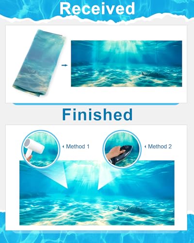 Image of Mindsoft 4 Pack Aquarium Background Polyester 48 x 18 Inch Cloth Fish Tank Background Undersea Corals Sunshines Rock Aquatic Plants Wallpaper with Double-Sided Tape