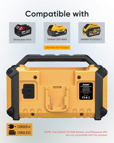 Inwa Jobsite Bluetooth Speakers Compatible with DeWalt 20V/FLEXVOLT & Milwaukee M18 Battery, 60W Portable Outdoor Wireless Boombox w/Bass, RGB Lights, Loud Speaker for Worksite/Workshop/Garage(Golden) - image 3