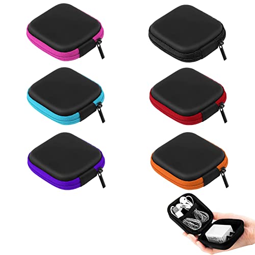 6PCS Earphone Case, Portable Earbuds Case Mini Square Earphones Carrying Case, Headphones Travel Organizer Case Headphone Case Bag for Earphone USB Cable Charger Organizer (Multicolor)